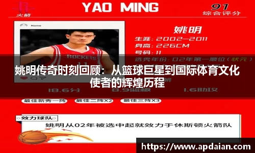 姚明传奇时刻回顾：从篮球巨星到国际体育文化使者的辉煌历程